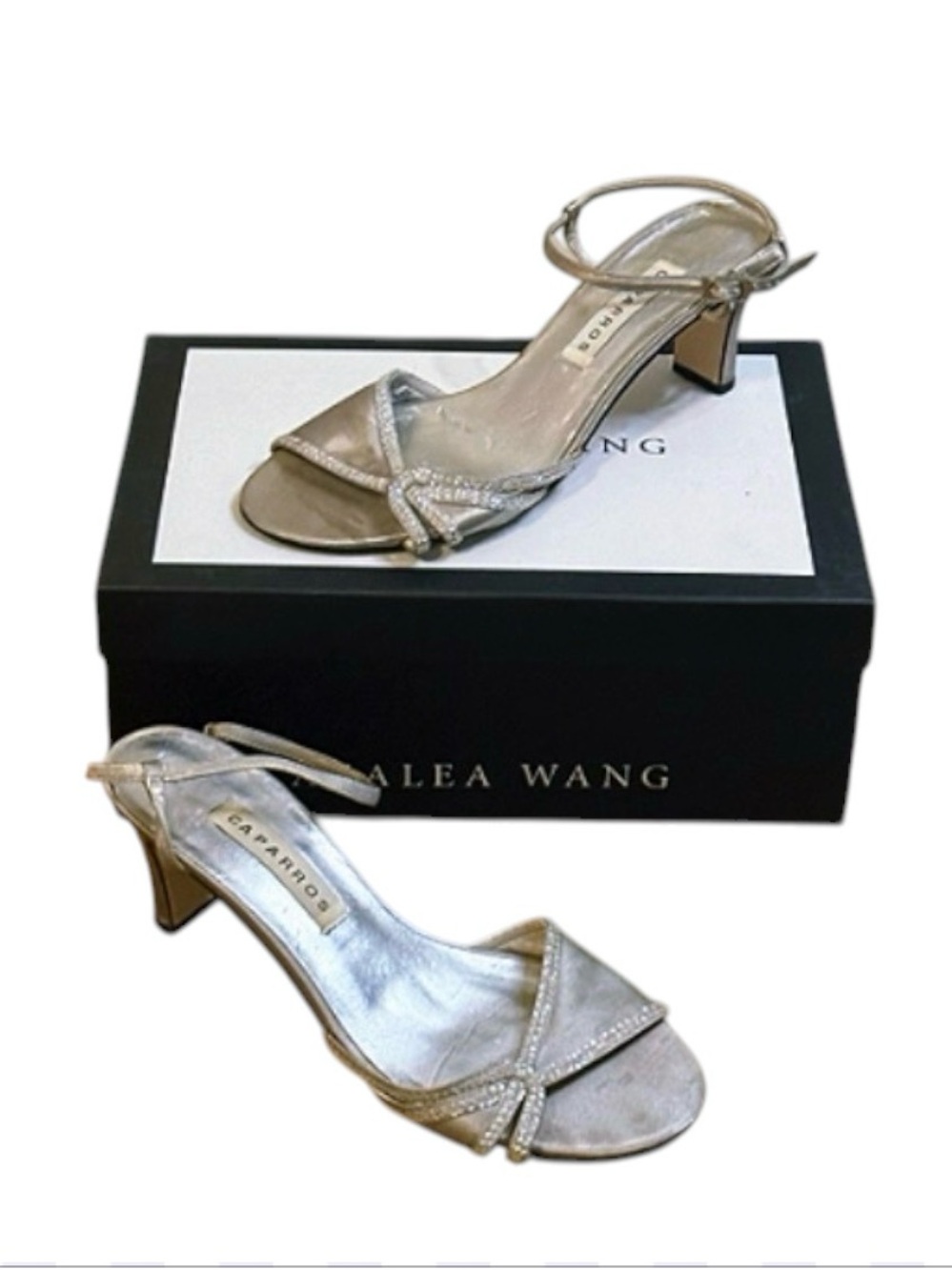 Caparros Rare Vintage glittery silver Strappy Heels open toe wedding heels -7.5
